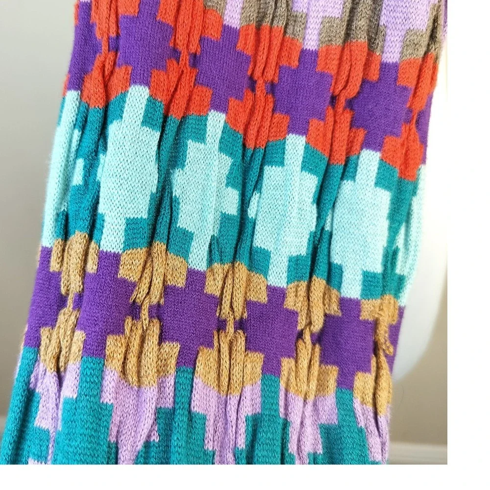 Echo‎ Knit Scarf 66 x 8 Colorful Geometric Boho Eclectic Purple Multi Maximalist